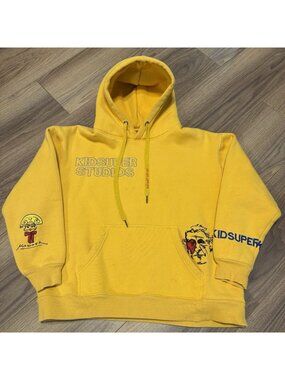 Kidsuper Studios Sweatshirt Yellow Embroidered Streetwear Hoodie Medium